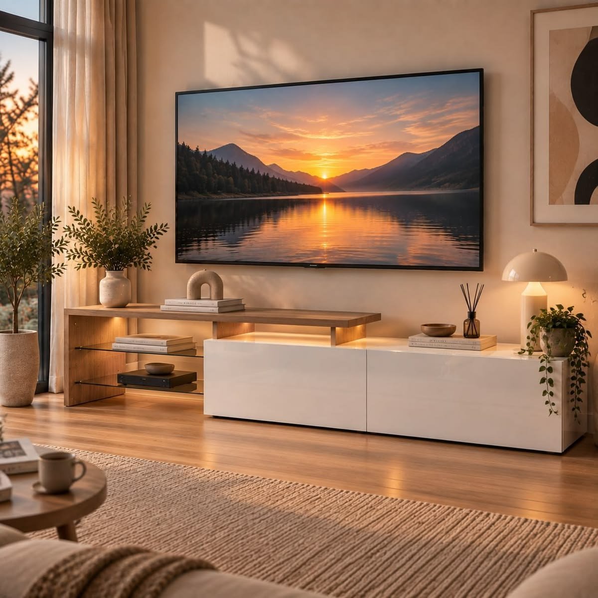 Mueble TV Julyue 170 cm LED 16 colores blanco y madera